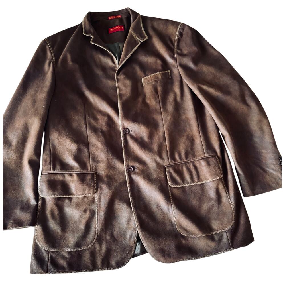 Mantoni Milan Italy Men’s Faux Suede Blazer Brown Size 46 Lined Sport Coat
